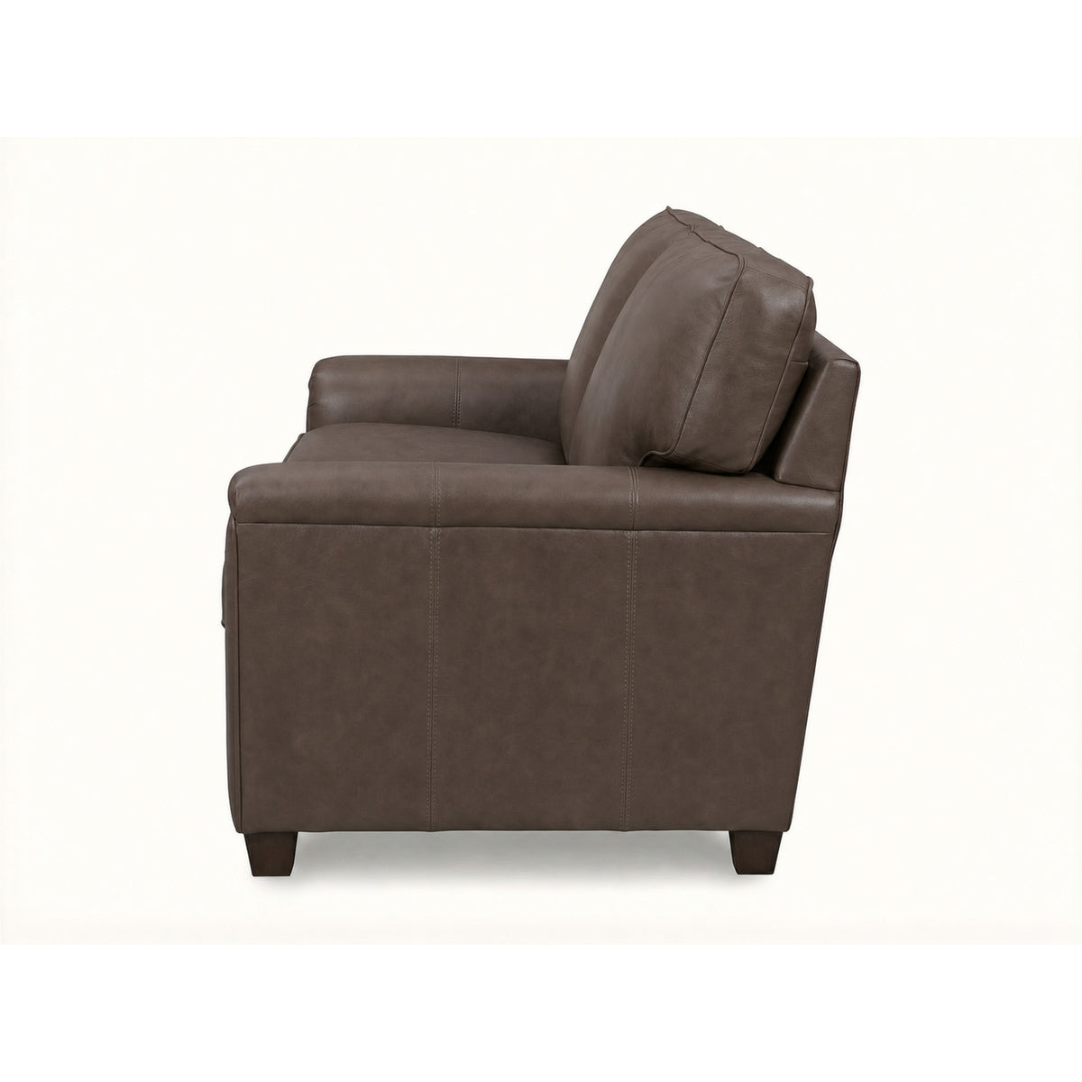 Side view of Warren Chocolate Feather Blend Leather Loveseat