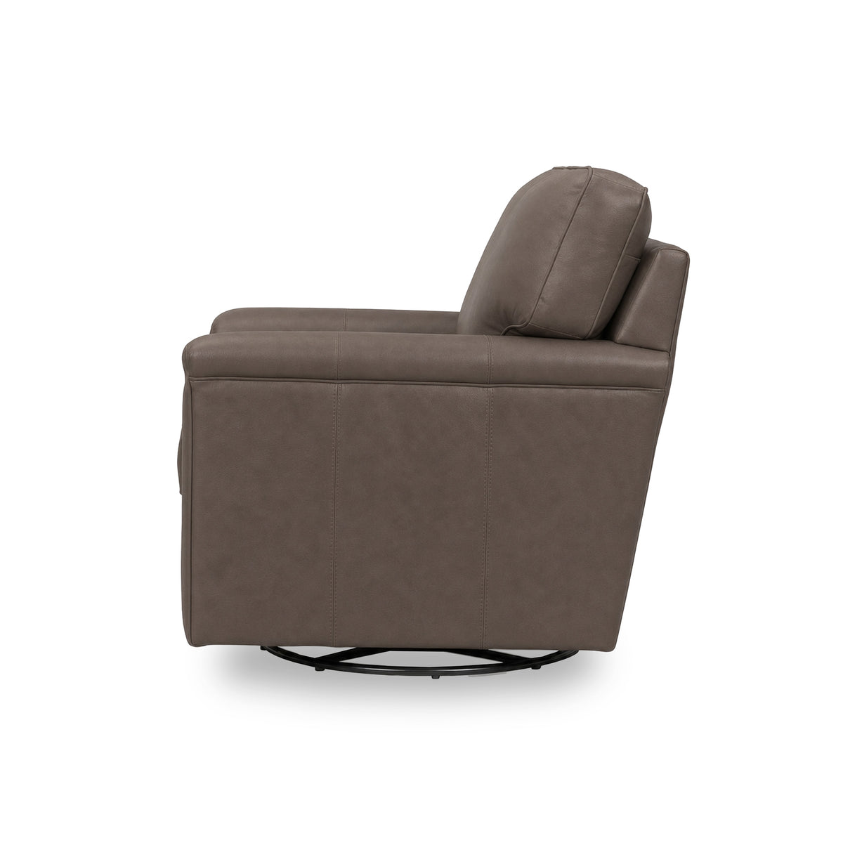 Side view of Warren Chocolate Feather Blend Leather Swivel Chair