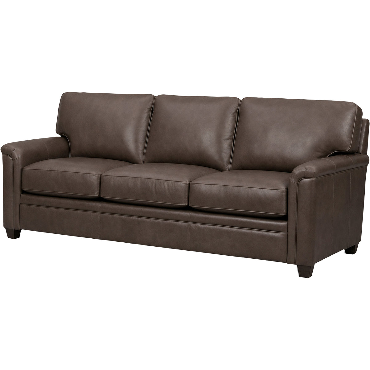 Front right view of Warren Chocolate Feather Blend Leather Queen Sofa Sleeper