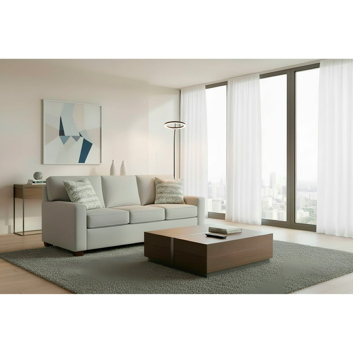 A room setting featuring Merritt Sterling Feather Blend Sofa