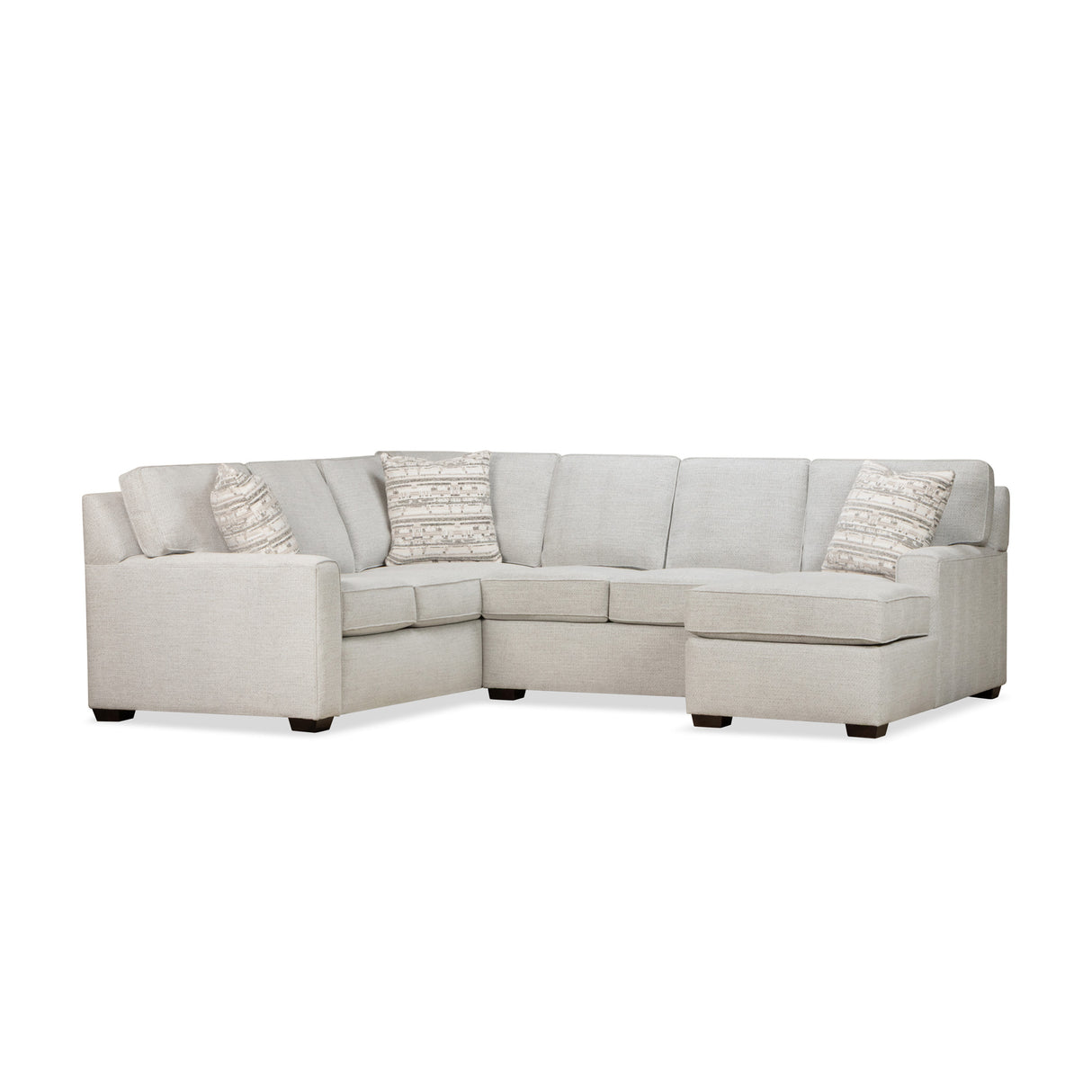 Front right view of Merritt Sterling 3 Piece Feather Blend Right Chaise Sectional