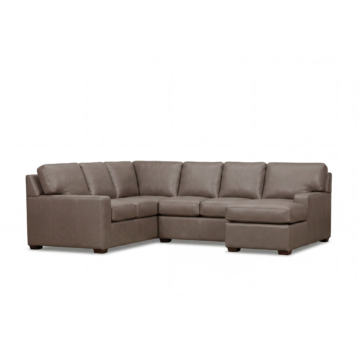 Front right view of Merritt Carbone 3 Piece Feather Blend Leather Right Chaise Sectional