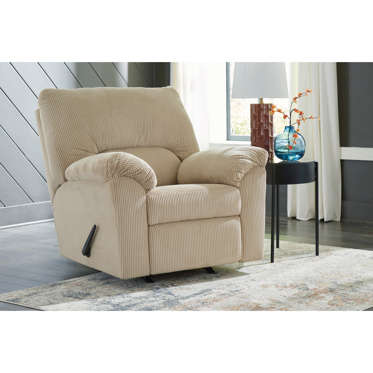 A room setting featuring SimpleJoy Sand Rocker Recliner
