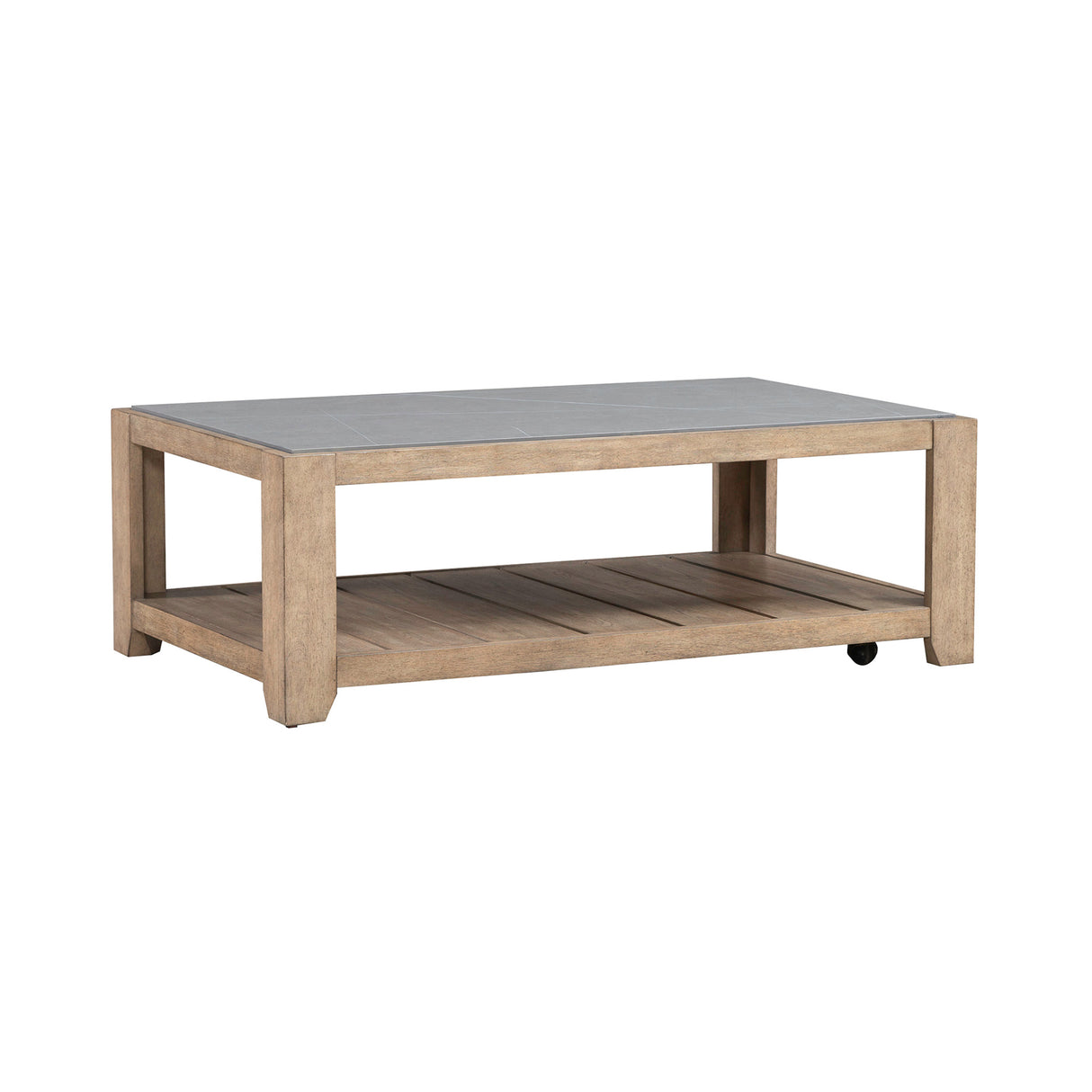 Front left view of Millstone Nutmeg Rectangular Cocktail Table
