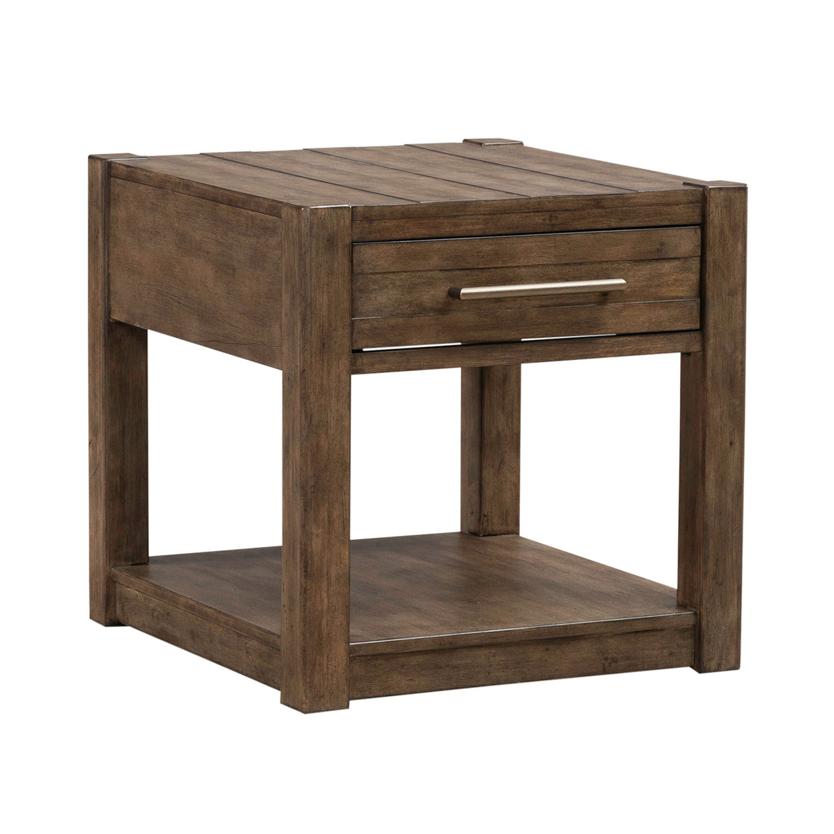 Front left view of Broadmore Cobblestone Brown Drawer End Table