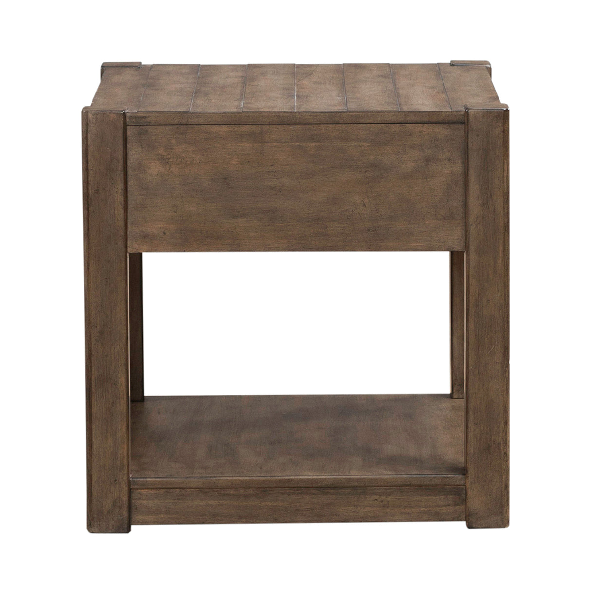 Back view of Broadmore Cobblestone Brown Drawer End Table