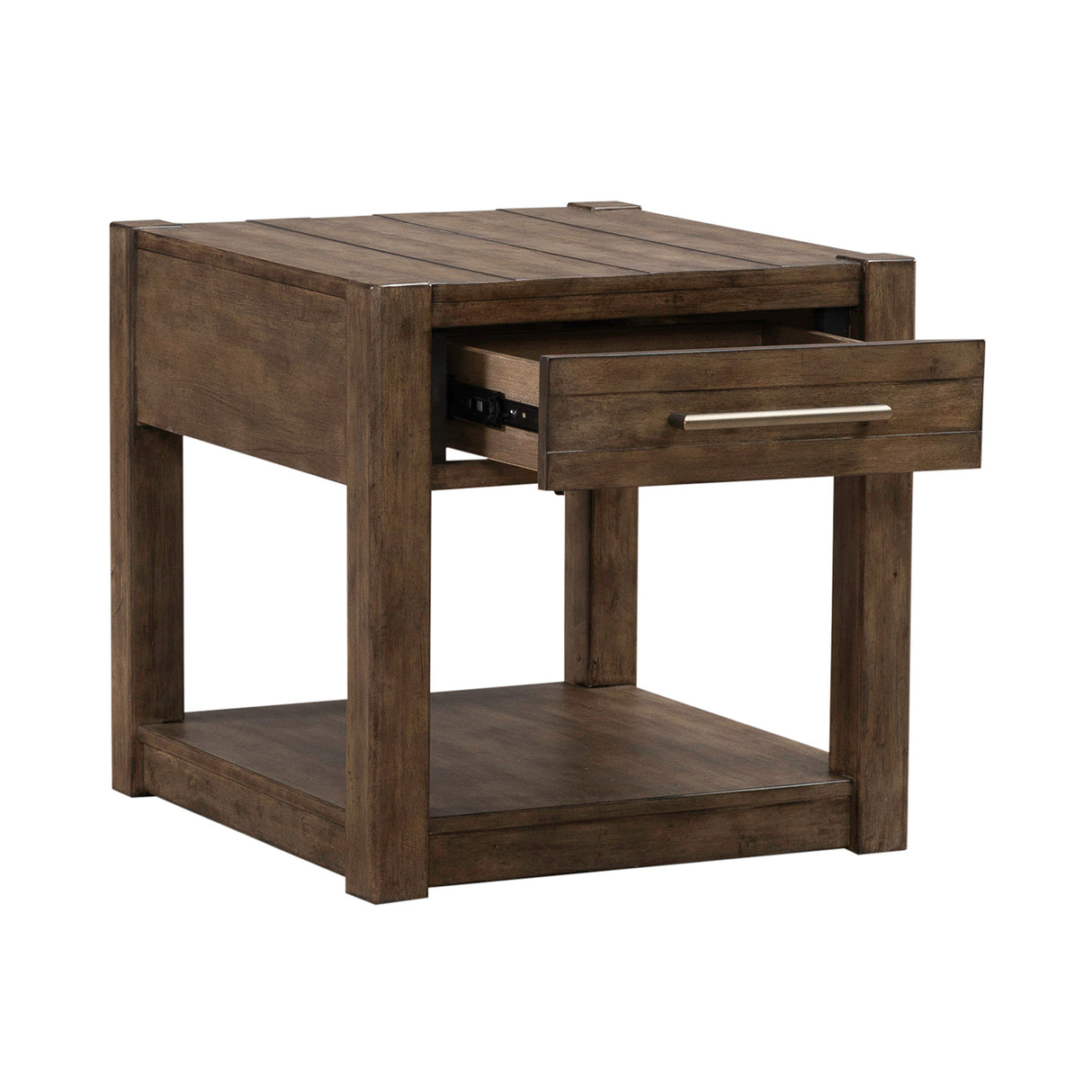 Open view of Broadmore Cobblestone Brown Drawer End Table