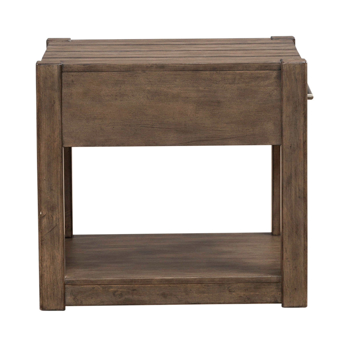 Side view of Broadmore Cobblestone Brown Drawer End Table