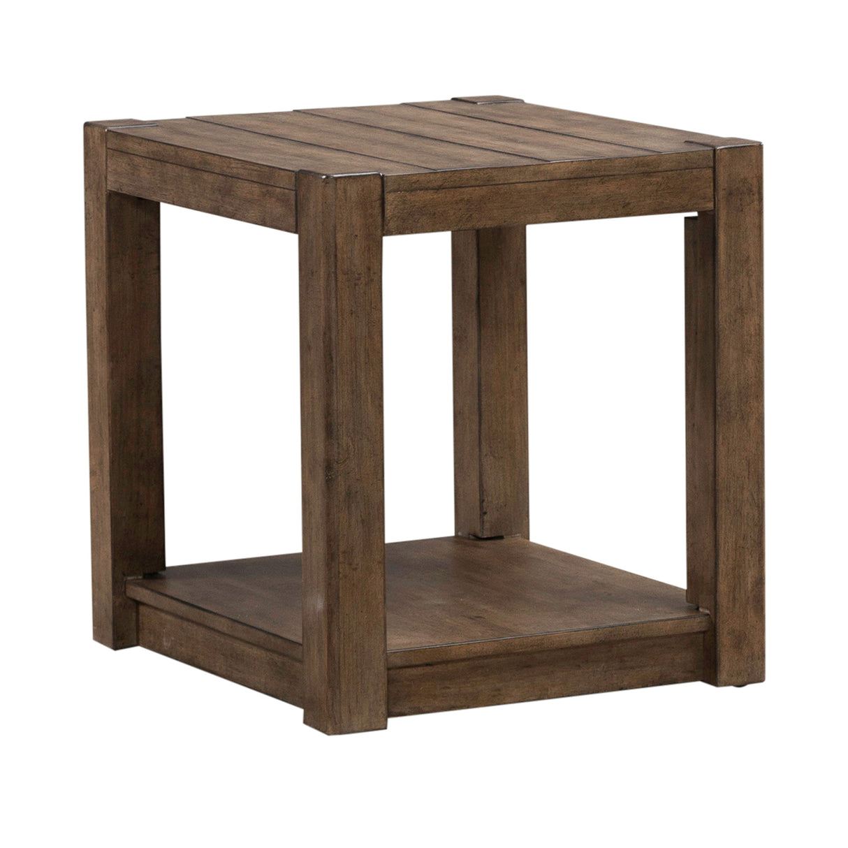 Front left view of Broadmore Cobblestone Brown Square Chairside Table