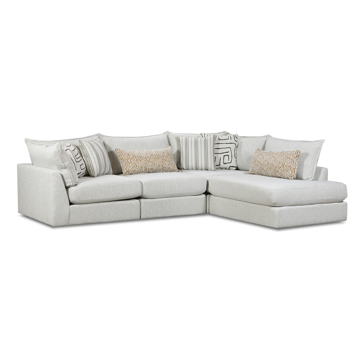 Front right view of Floza Pewter 4 Piece Right Armless Chaise Sectional
