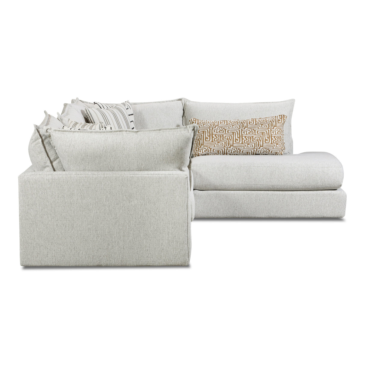 Side view of Floza Pewter 4 Piece Right Armless Chaise Sectional