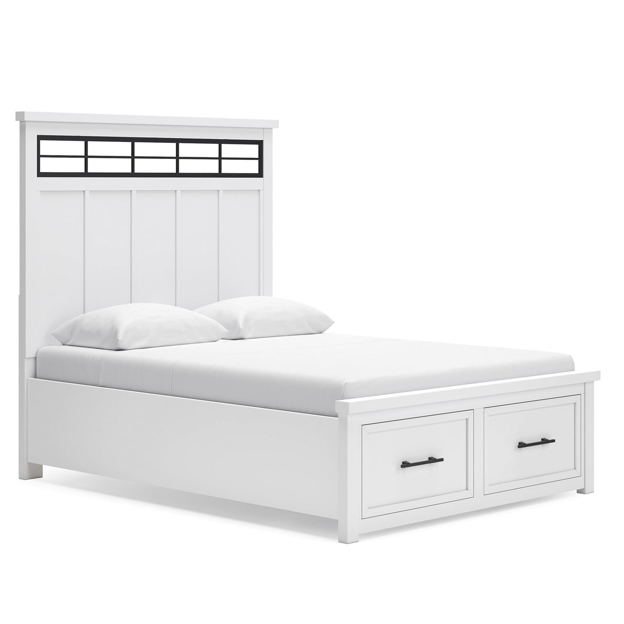 Front right view of Ashbryn White Queen Storage Bed