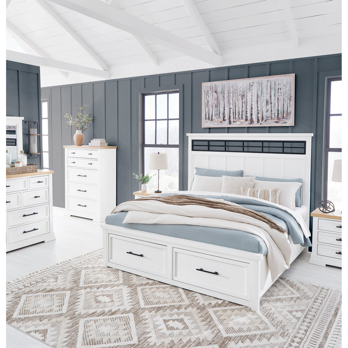 Room setting 2 featuring Ashbryn White Queen Storage Bed