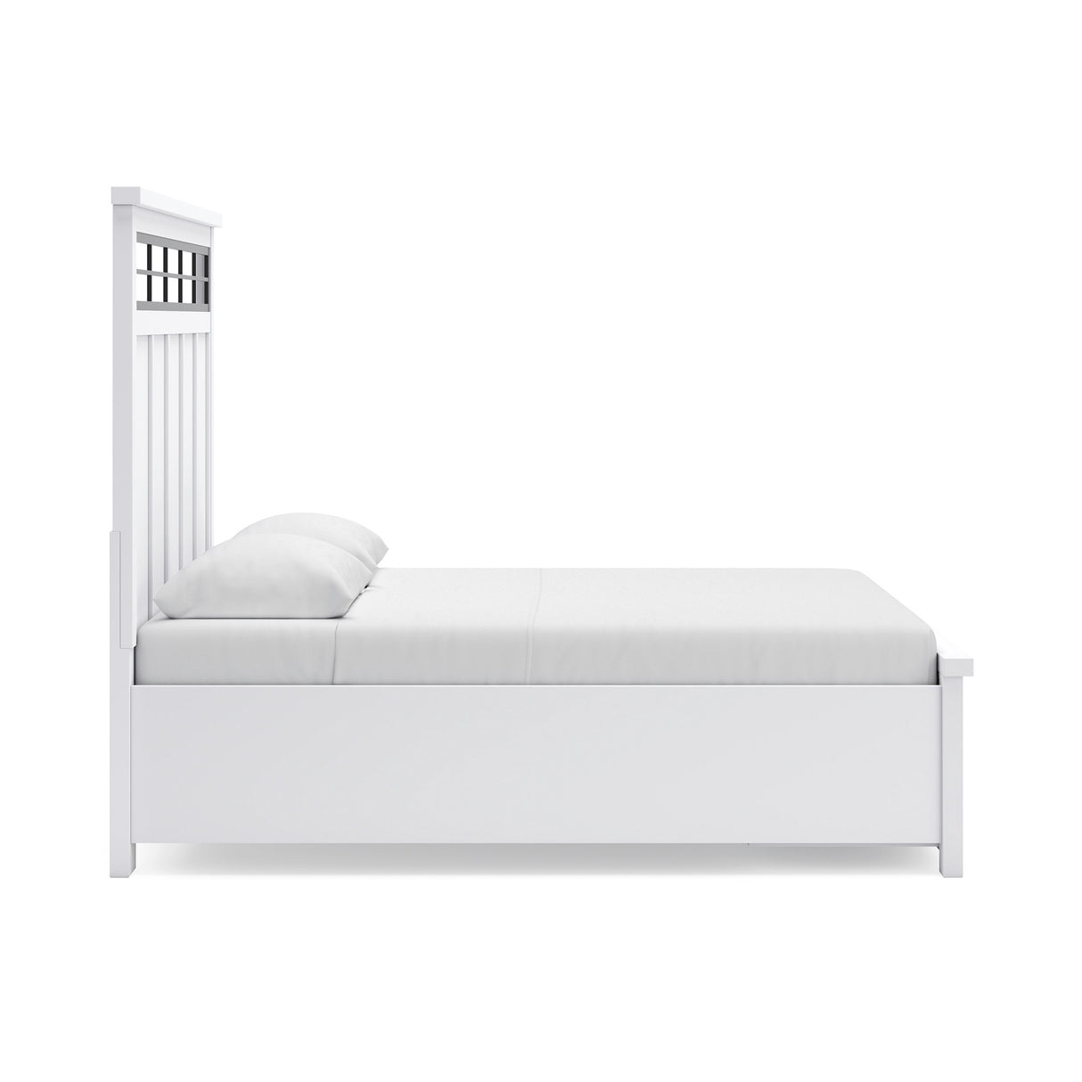 Side view of Ashbryn White Queen Storage Bed