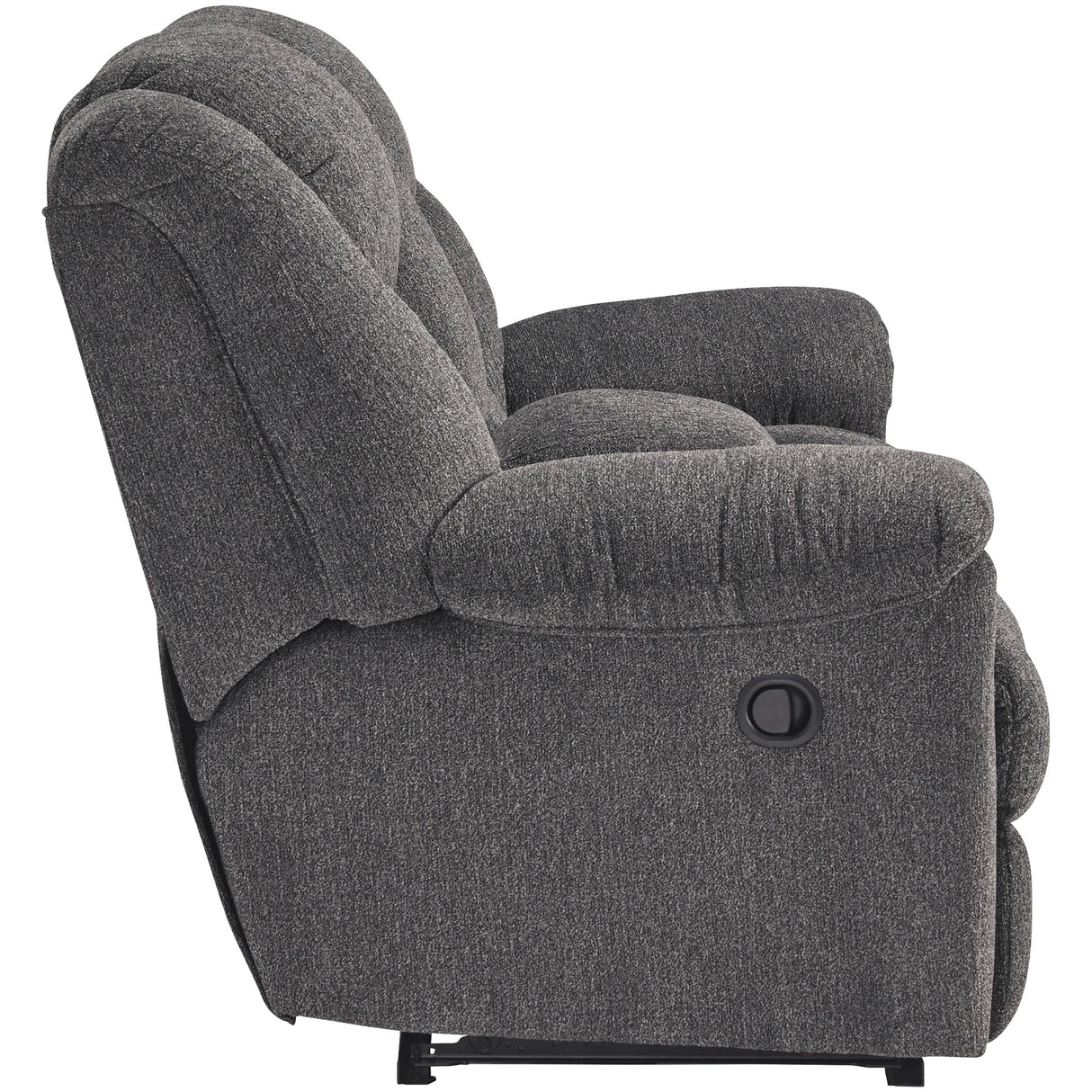 Side view of Foreside Charcoal Reclining Console Loveseat