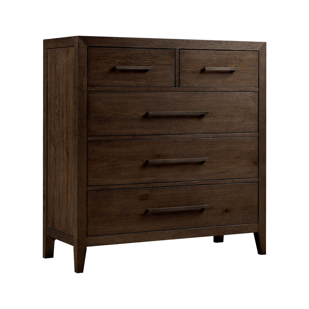 Front right view of Norwich Rustic Driftwood Oak 5 Drawer Chest