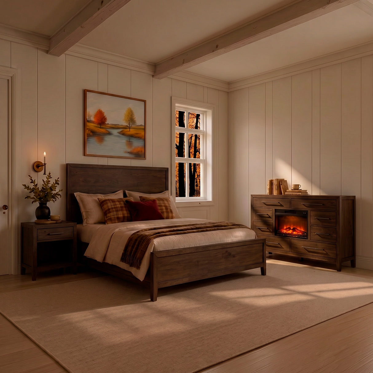 Room setting 2 featuring Norwich Rustic Driftwood Oak Queen Panel Bed
