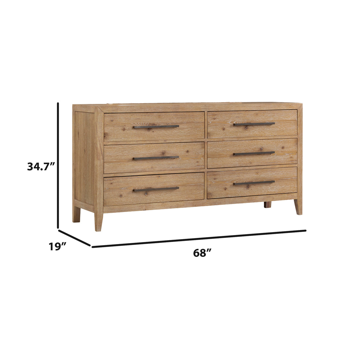 Detail view of Norwich Rustic Antique Oak 6 Drawer Dresser