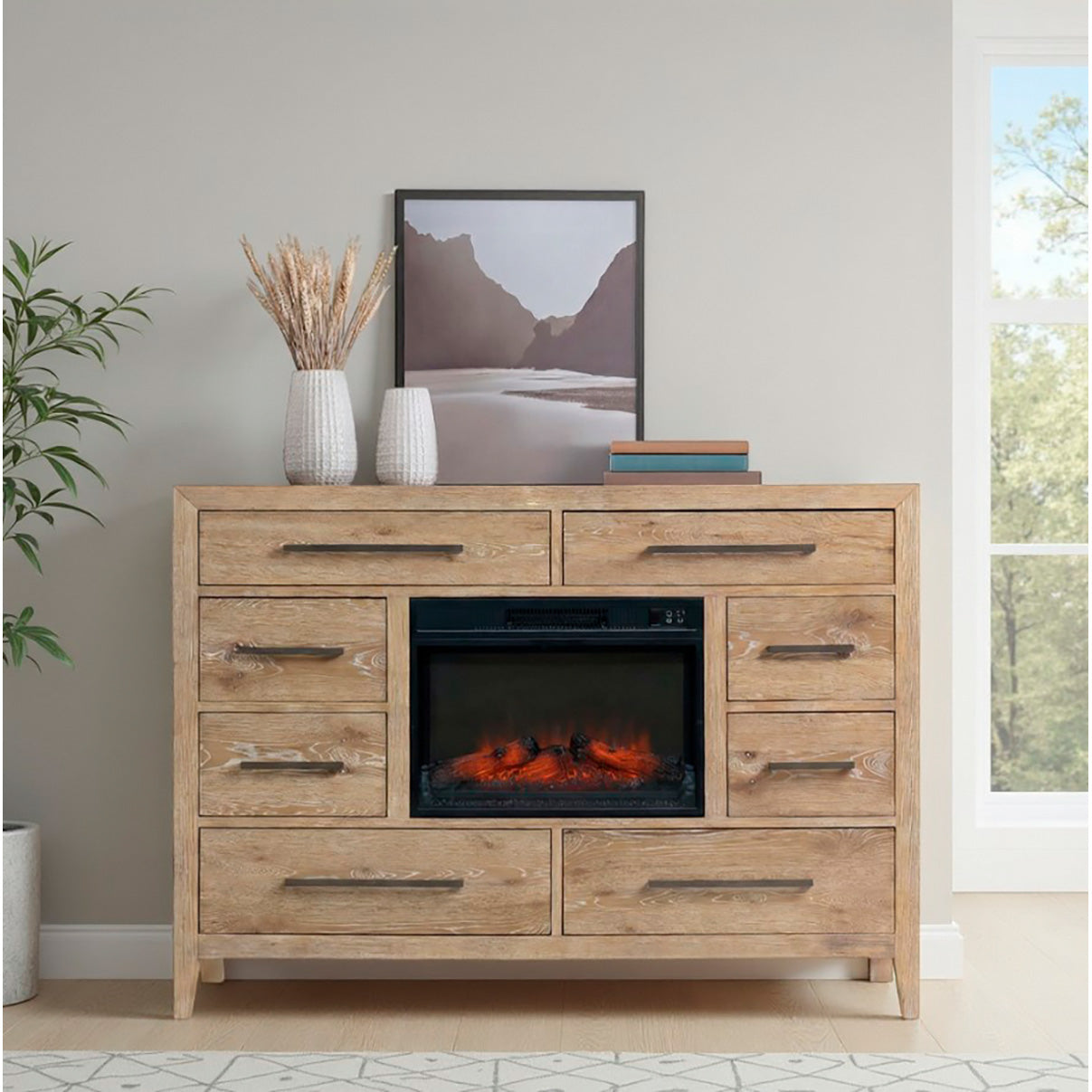 A room setting featuring Norwich Rustic Antique Oak Fireplace Chest