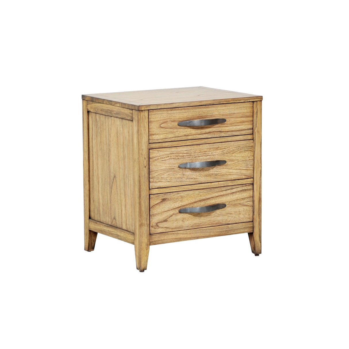 Front right view of Belgium Sandrift 3 Drawer Nightstand