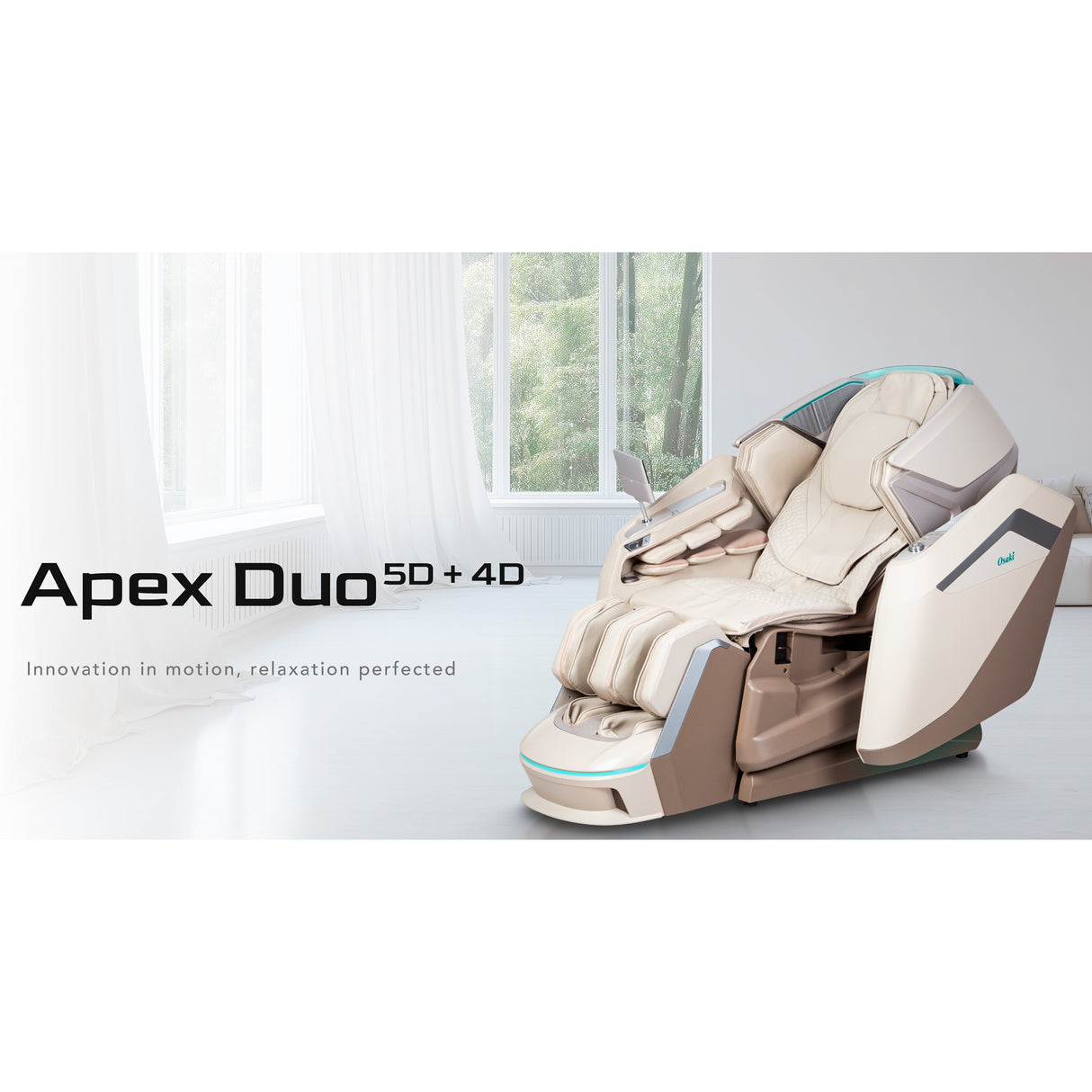 A room setting featuring Apex Duo Taupe Massage Chair