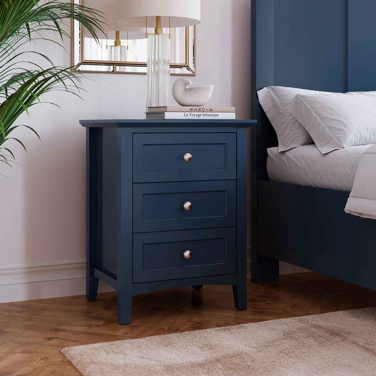 A room setting featuring Grace Blueberry Nightstand