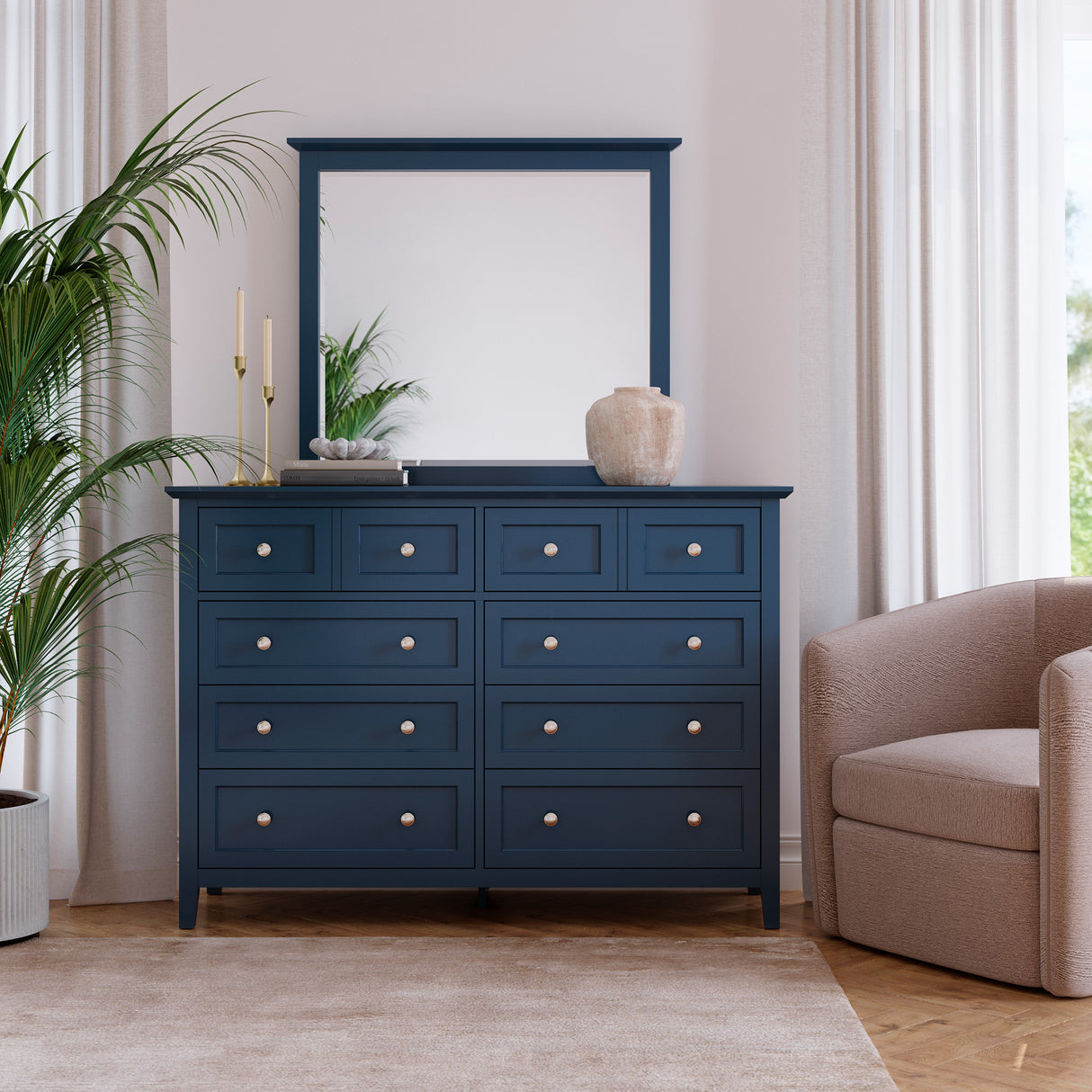 A room setting featuring Grace Blueberry Dresser