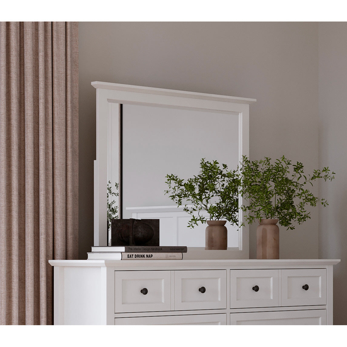 A room setting featuring Grace Snowfall Mirror