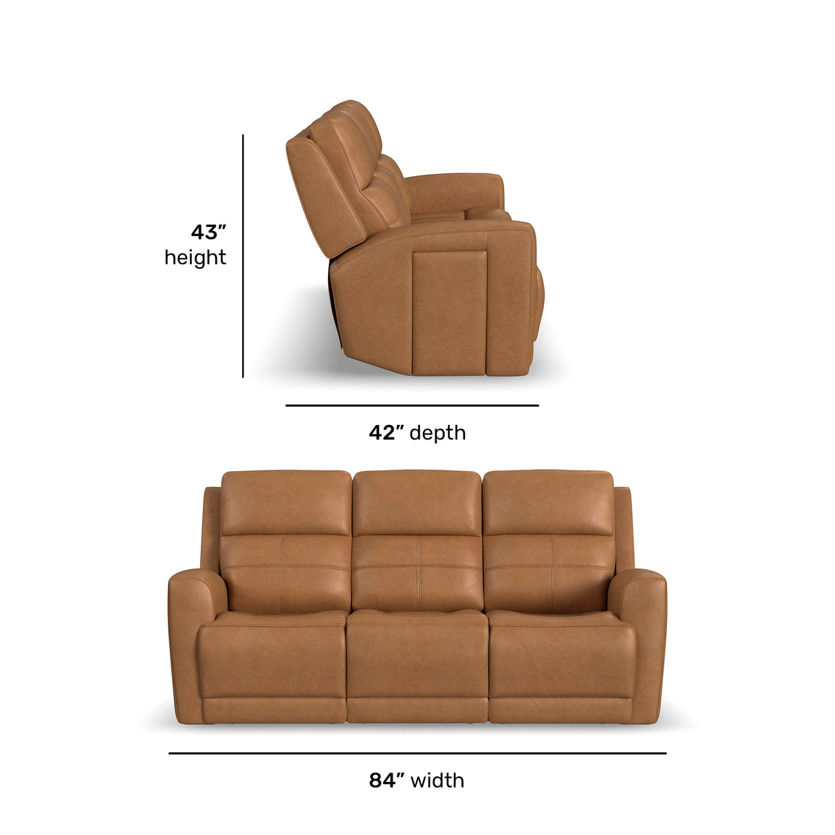 Detail image of Everest Oakridge Power Reclining Sofa with overlay of product dimensions
