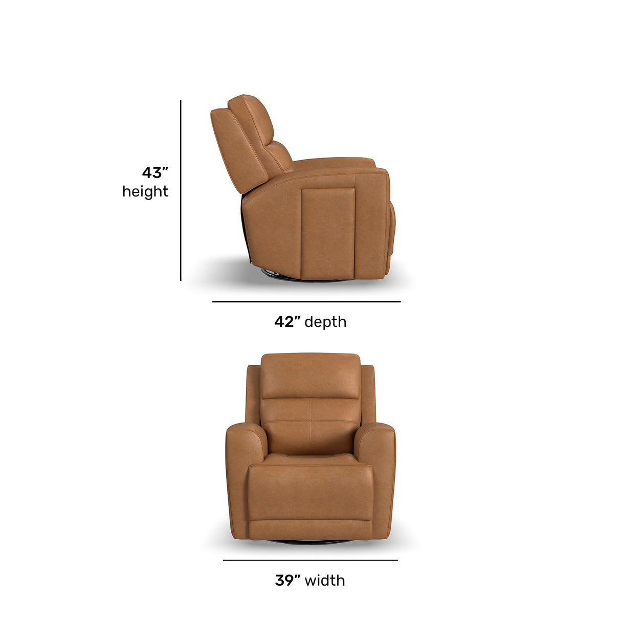 Detail image of Everest Oakridge Power Swivel Glider Recliner with overlay of product dimensions
