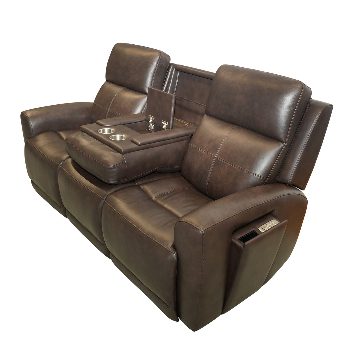Front left view of Everest Rustic Brown Power Reclining Sofa