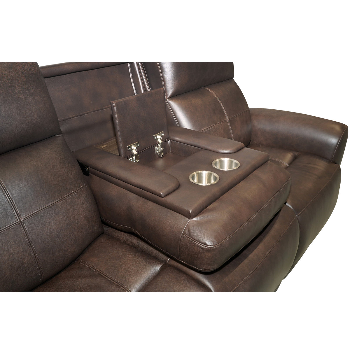 Detail view of Everest Rustic Brown Power Reclining Sofa