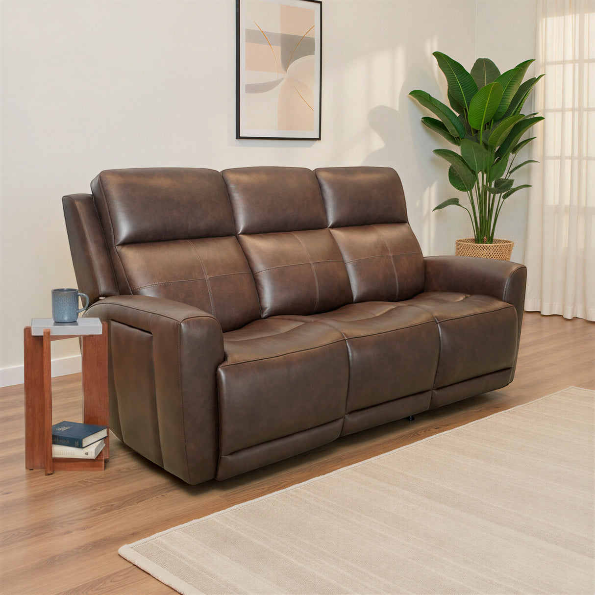 A room setting featuring Everest Rustic Brown Power Reclining Sofa