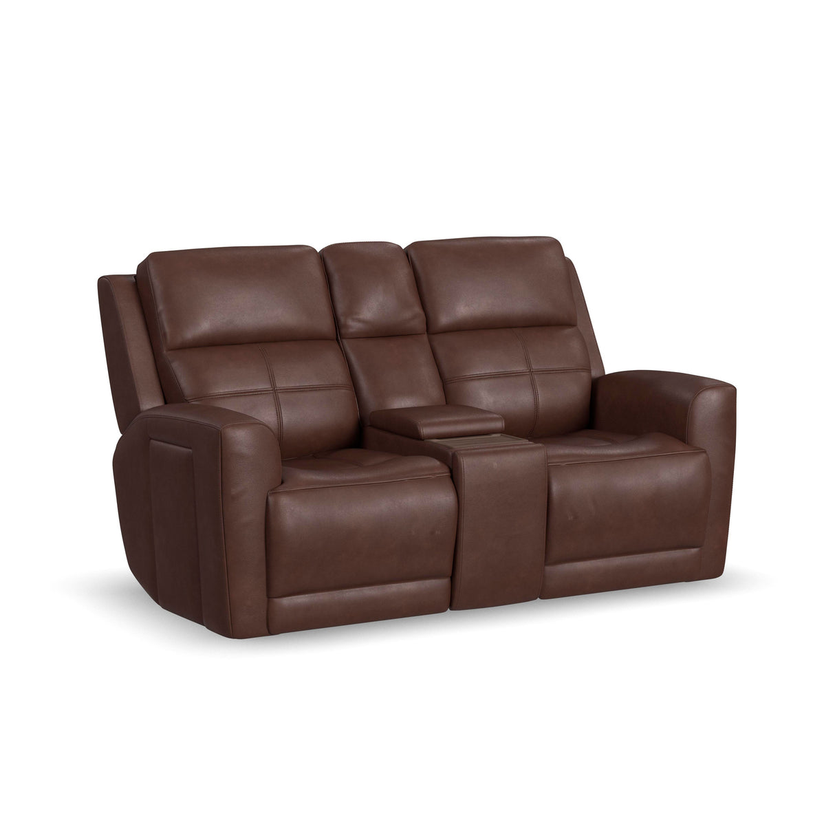 Front right view of Everest Rustic Brown Power Reclining Console Loveseat