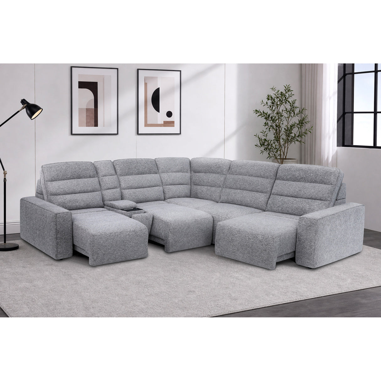 Room setting 2 featuring Duncan Smoke 6 Piece Power Slider Chaise Sleeper Sectional