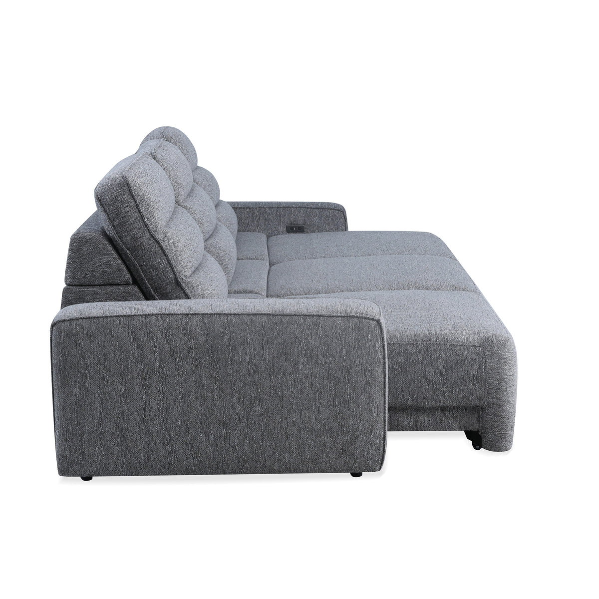 Extended view of Duncan Smoke 3 Piece Power Slider Chaise Sleeper Sofa