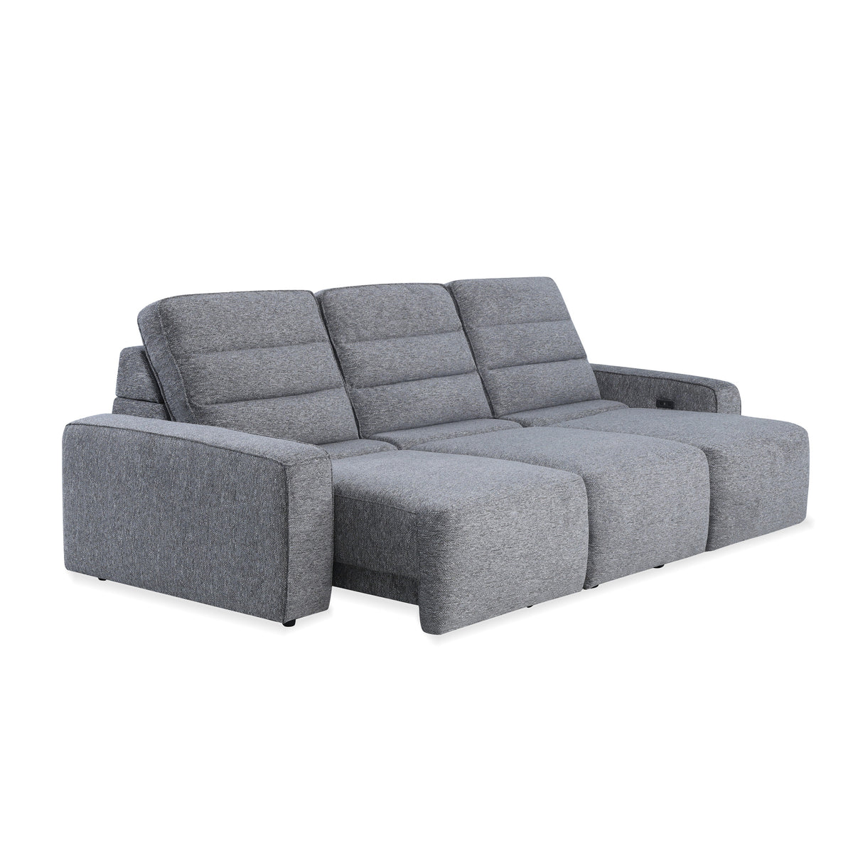 Open view of Duncan Smoke 3 Piece Power Slider Chaise Sleeper Sofa