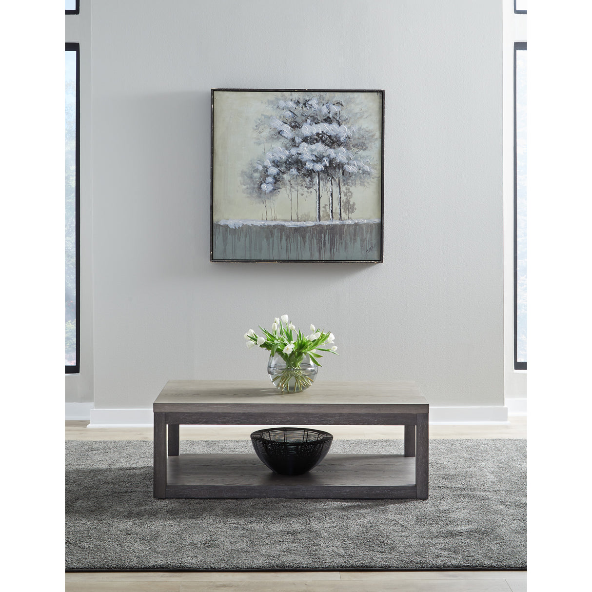 A room setting featuring Piedmont Charcoal Coffee Table