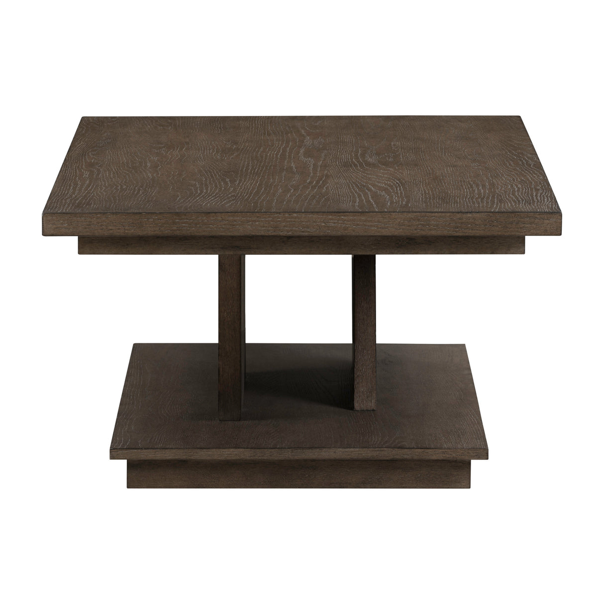 Side view of Aspen Sky Saddle Brown Coffee Table