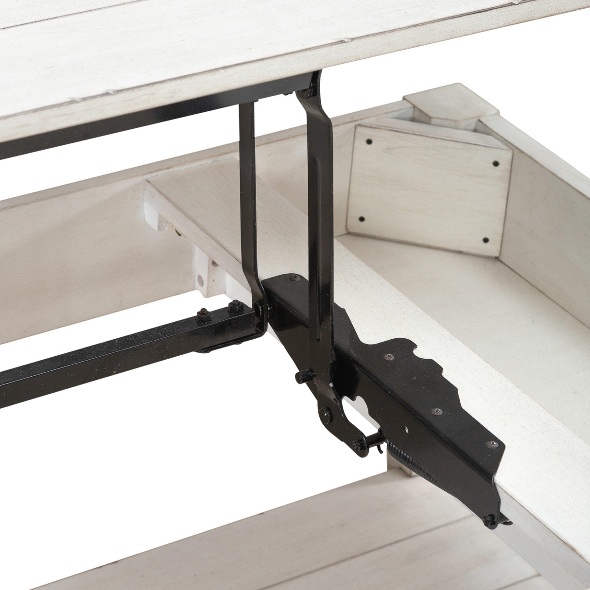 Detail view of Lake House Weathered White Lift Top Coffee Table
