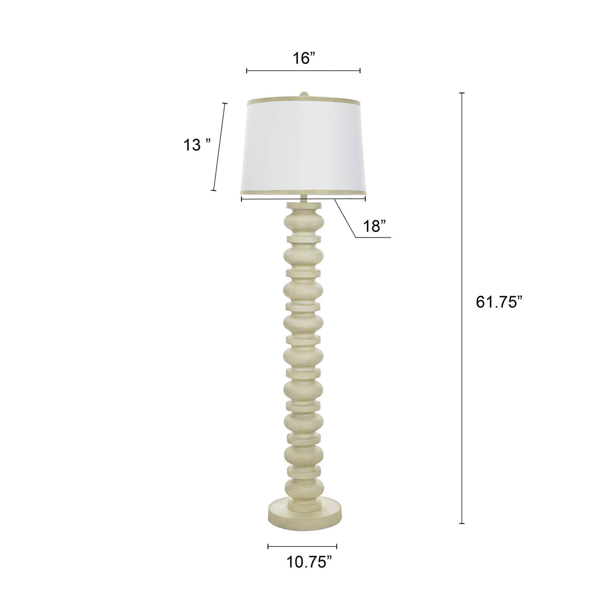Detail image of Gambell Cream Floor Lamp with overlay of product dimensions