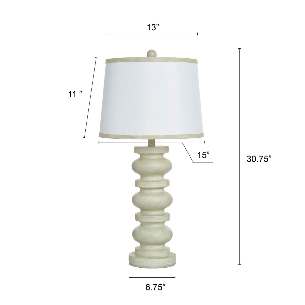 Detail image of Gambell Cream Table Lamp with overlay of product dimensions