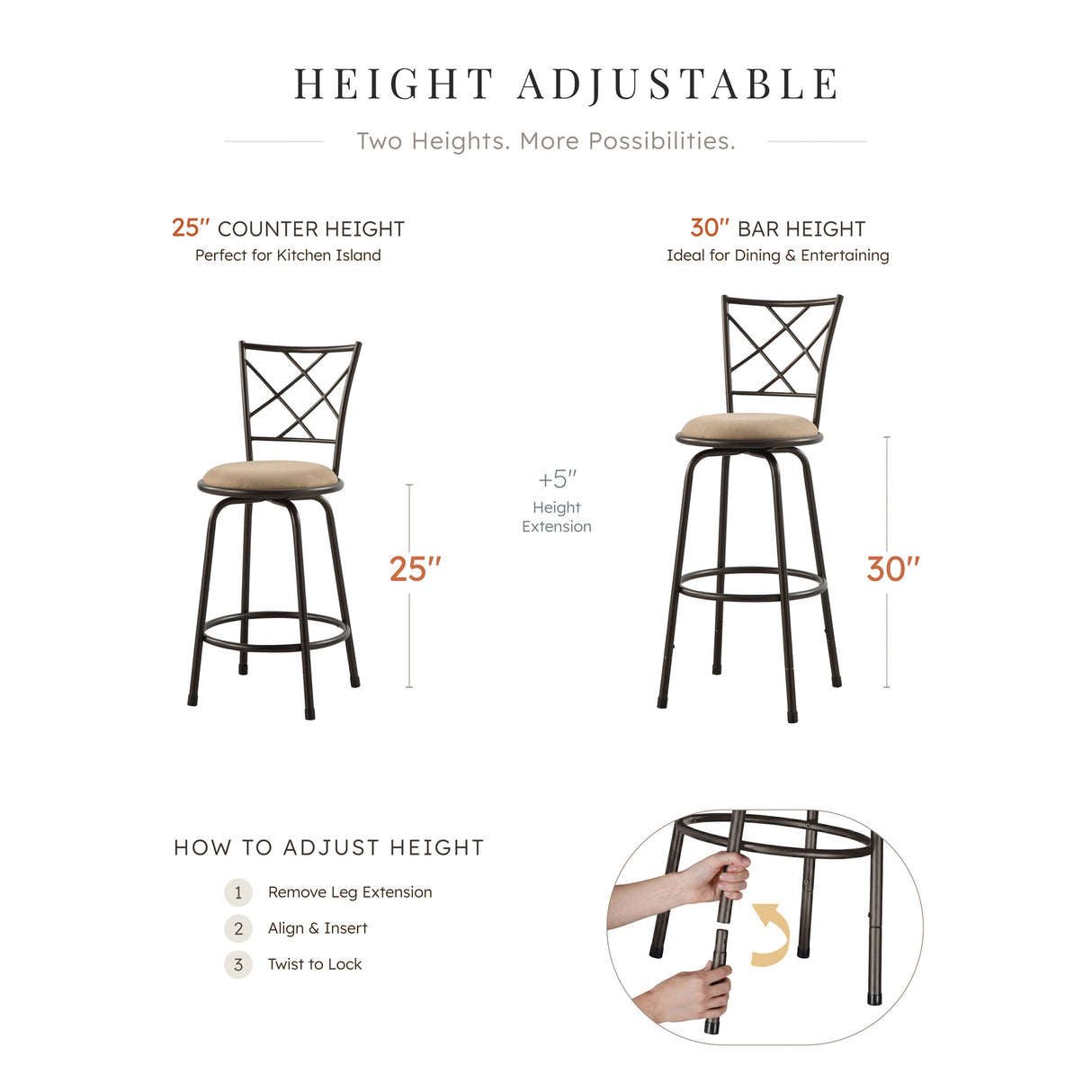 Detail view of Nexus Bronze Set of 3 Barstools