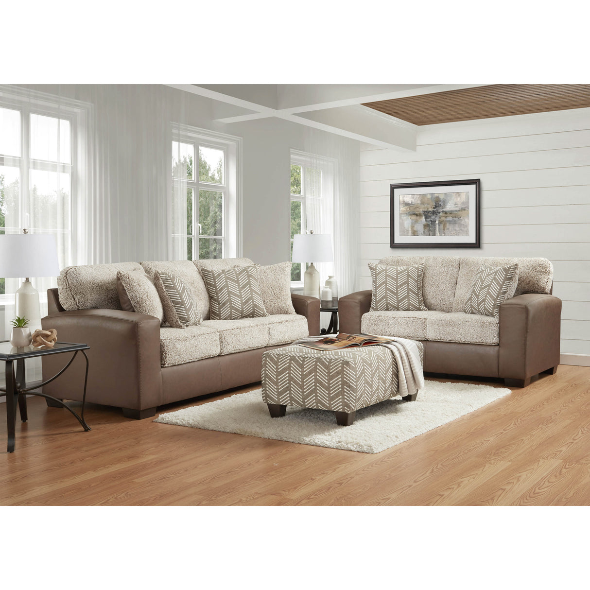 A room setting featuring Queen Shearling Mocha Saddlebrook Sleeper
