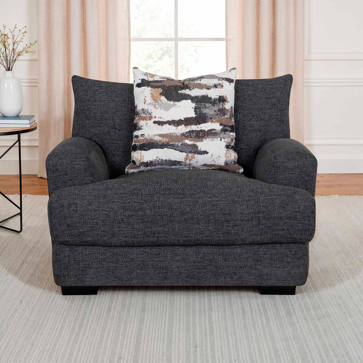 A room setting featuring Wake Slate Oversized Chair