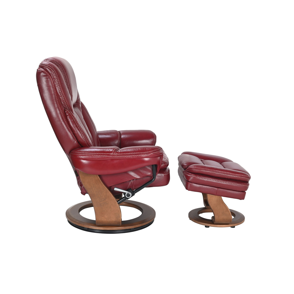 Side view of Hana Ruby Red Recliner with Ottoman