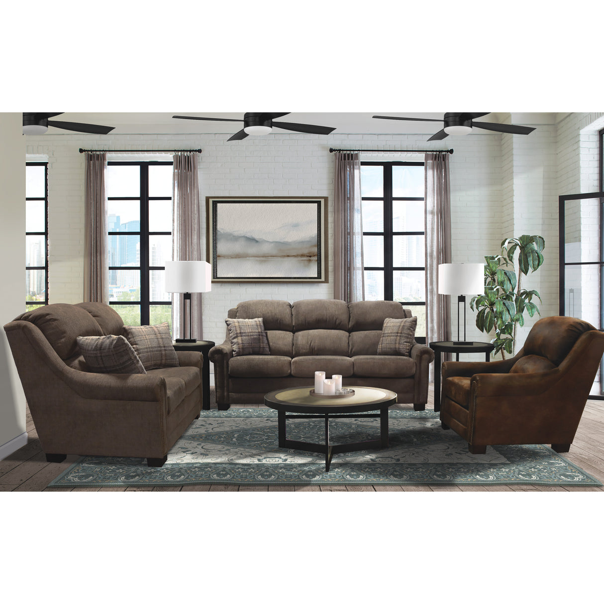 A room setting featuring Redcliffe Tobacco Nail Head Chair