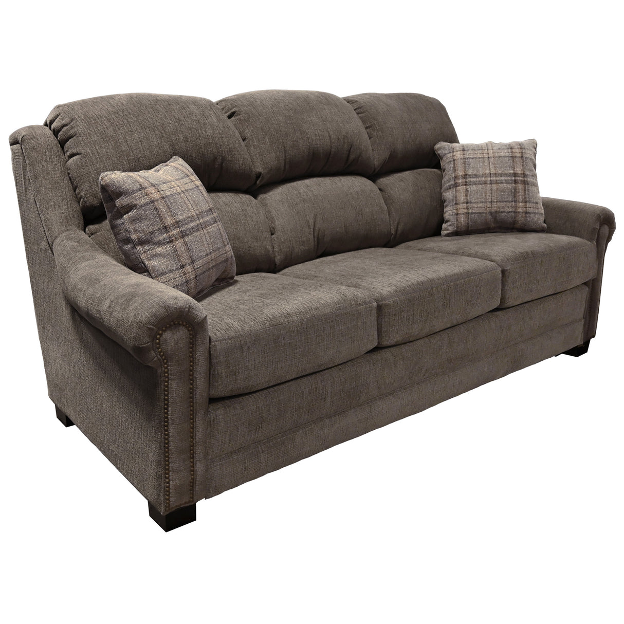 Front right view of Redcliffe Truffle Nail Head Sofa