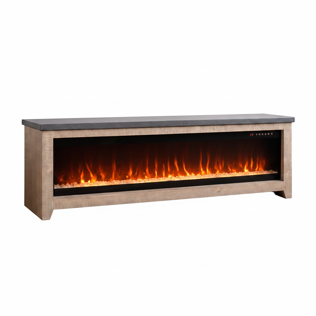 Front right view of Monterrey White Fir 80 Inch Fireplace Console