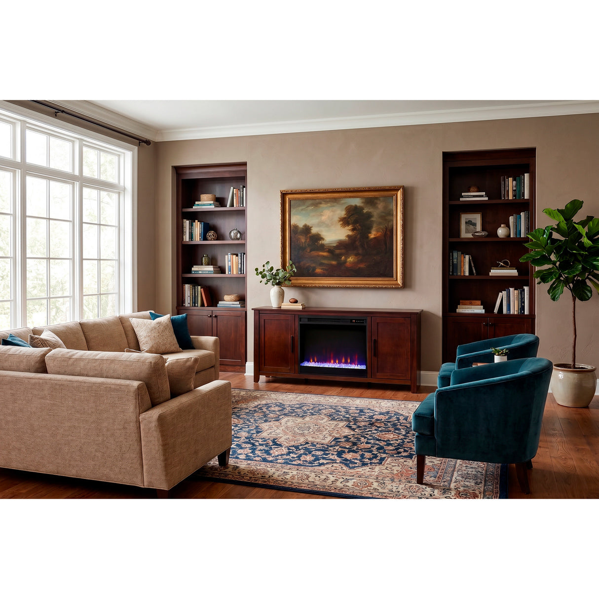 Room setting 2 featuring Prescott Rosewood Fireplace Console